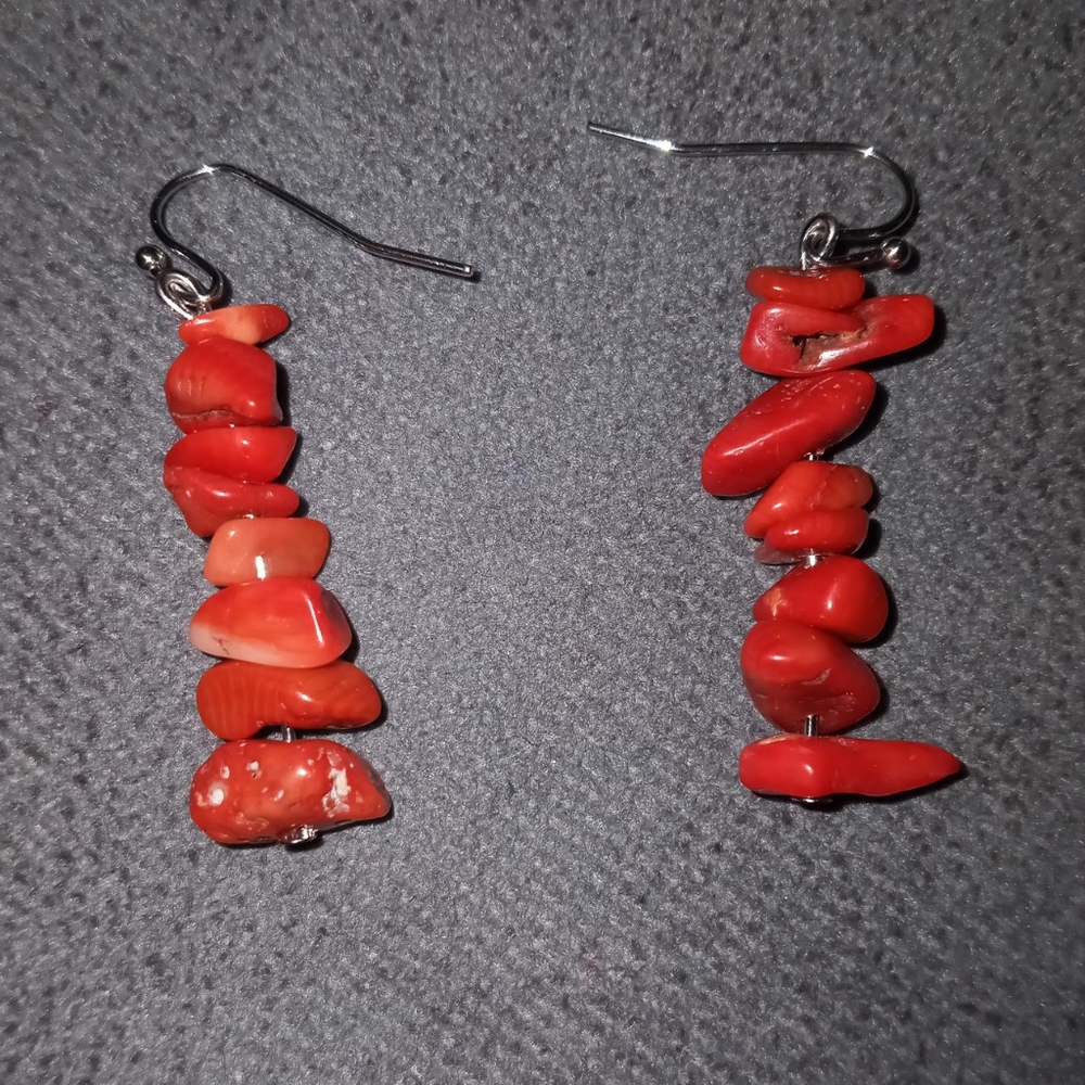 Hand Crafted New red coral gemstone statement earrings
